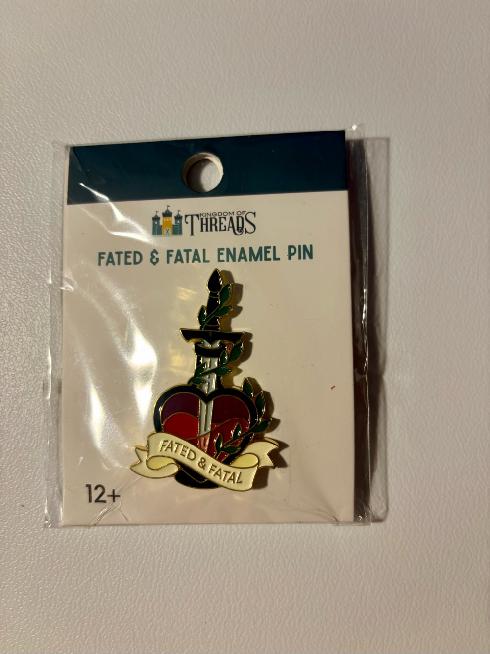 NWT Kingdom of Threads Fated & Fatal Enamel Pin Heart Sword Collectible Art